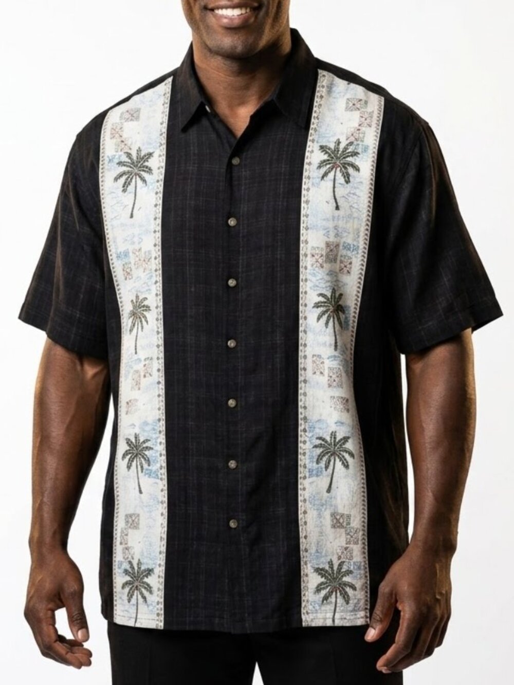 Batik Bay Resort Casual Black Palm Tree Rayon Camp Button Down Shirt Mens 4XB